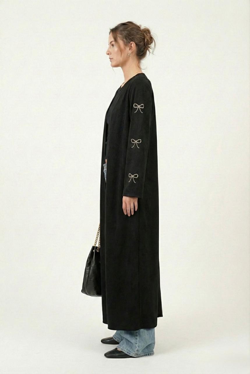 Black Suede Bow Kaftan
