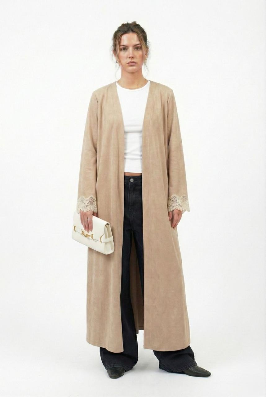 Beige Suede Dantelle Kaftan