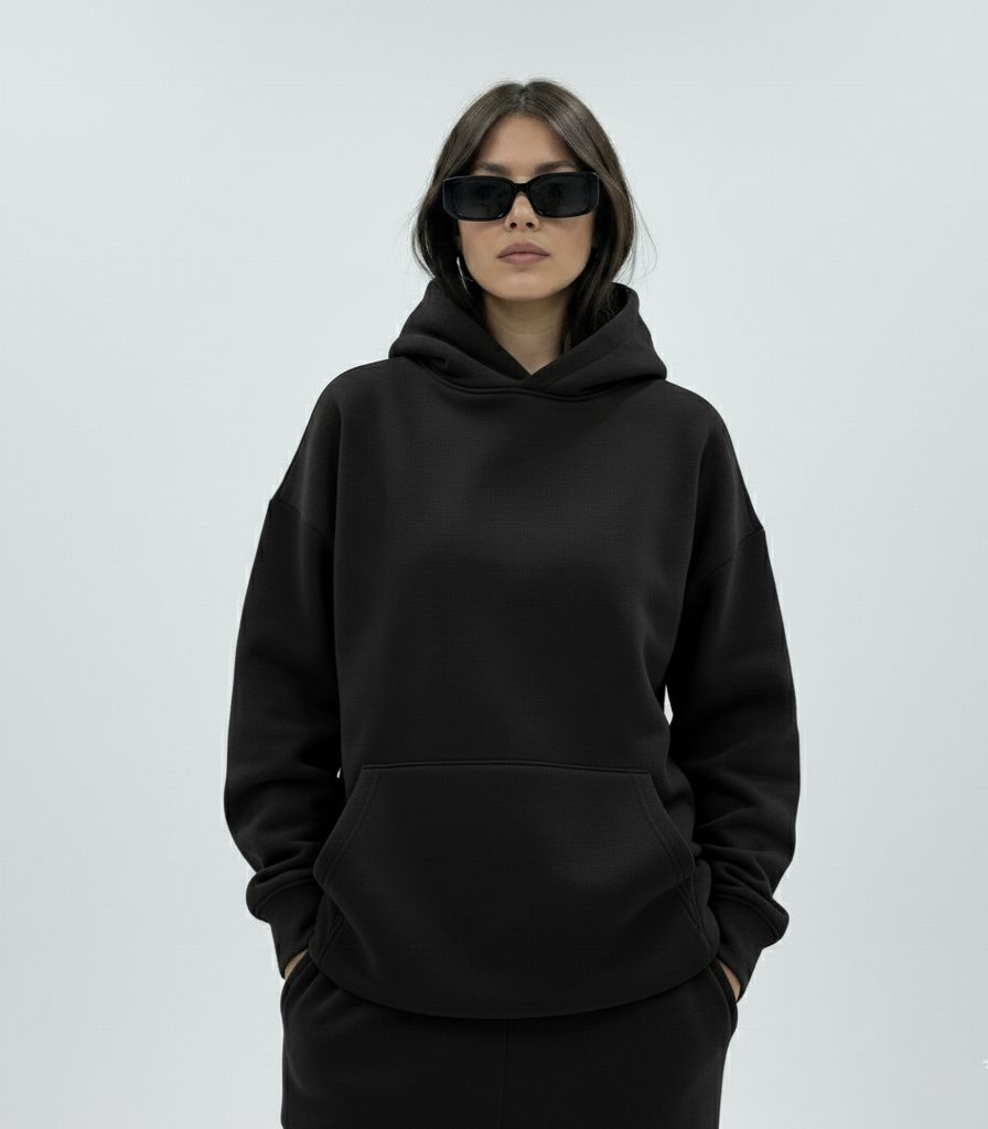 Black Essential Boxy Fit Hoodie