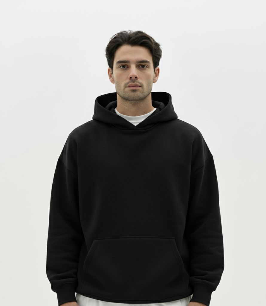 Black Essential Boxy Fit Hoodie