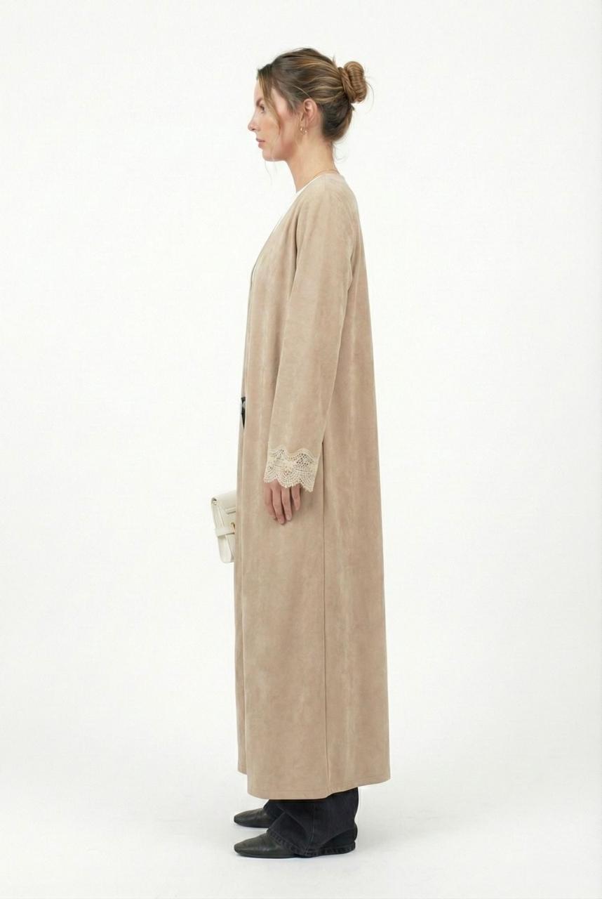 Beige Suede Dantelle Kaftan