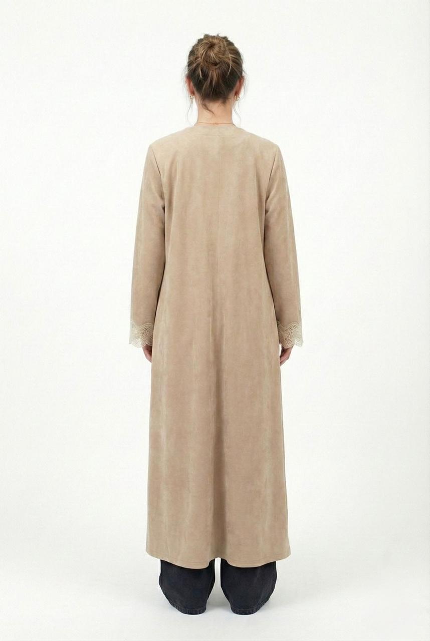 Beige Suede Dantelle Kaftan