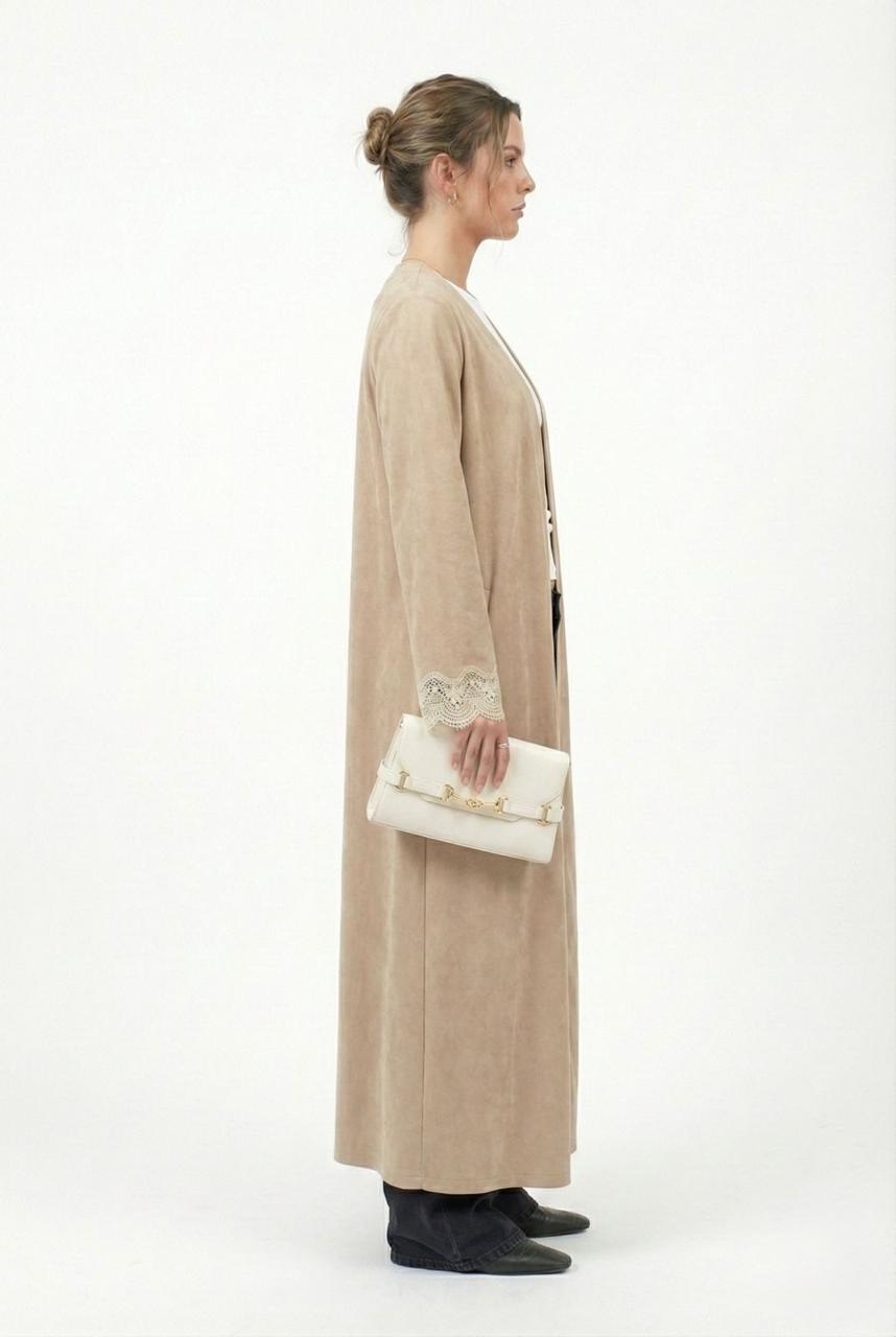Beige Suede Dantelle Kaftan