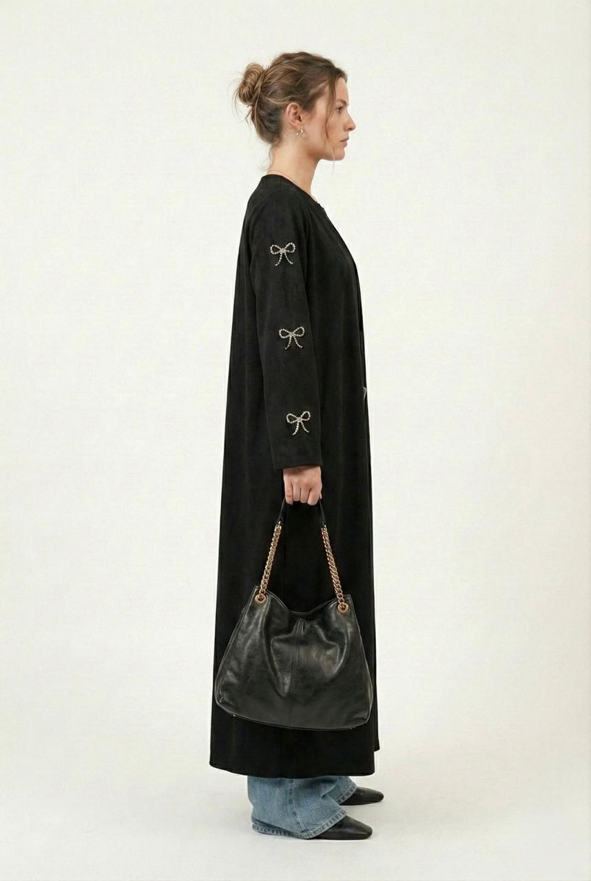 Black Suede Bow Kaftan