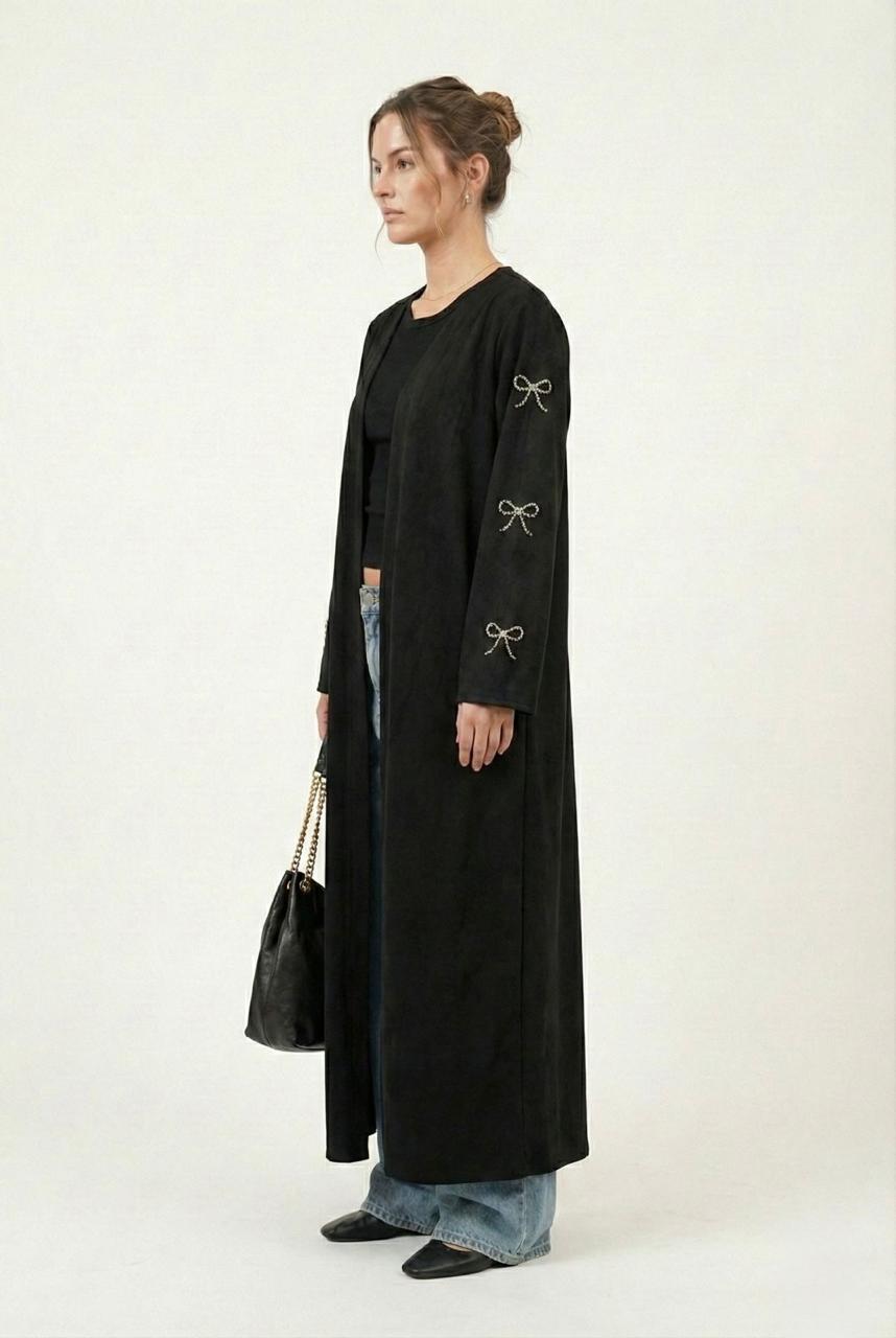 Black Suede Bow Kaftan