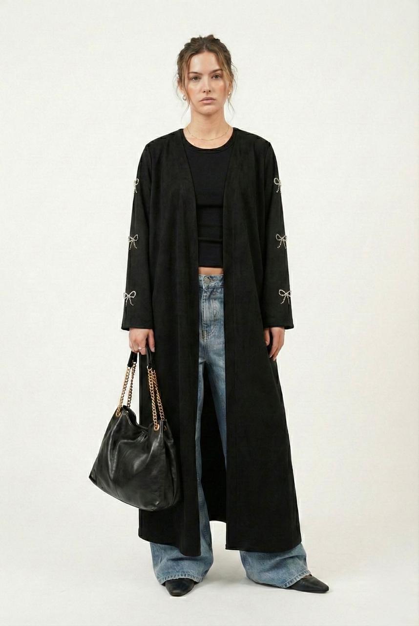 Black Suede Bow Kaftan